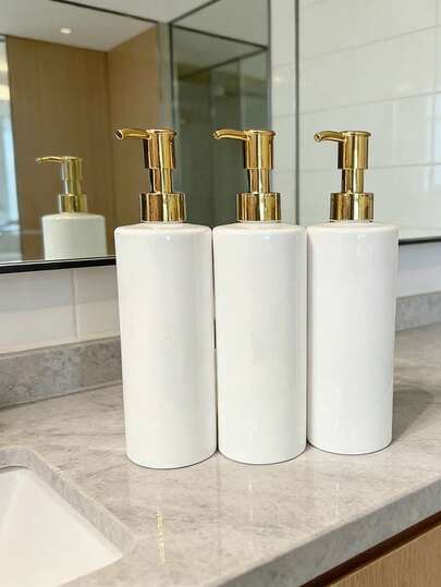 1/2pcs 500ml/16.91oz Refillable White Dispenser Bottles, Bathroom Soap Lotion Pump Bottles, PET Material, Suitable For Hand Wash, Shampoo, Body Wash, Bathroom Decor