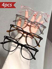 4/1pc Unisex Large Frame Glasses, Simple Design With Multiple Colors, Ideal For Reading, Computer Work & Daily Occasions - Transparent - View 11
