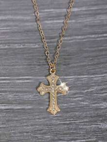 Collar de cruz con cristales de estilo gótico vintage, unisex - Amarillo Oro - Ver 1