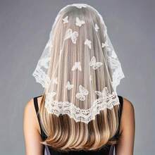 Round Lace Veil, Hair Accessories, Church Headscarf,  Wedding Bridal Headgear - White - View 2