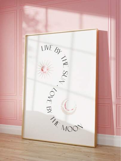 1pc Frameless "Soak Up The Sun, Sip Up The Moon" Inspirational Art Print, Stylized Sun & Moon Minimalist Poster, Positive Energy Aesthetic Wall Decor For Bedroom, Dorm, Back To School, Funky Posters, Room Decor Gift