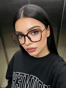1pc Large Cat Eye Fashion Eyeglass Frame, Vintage Elegant Personalized Transparent Glasses, Suitable For Travel Accessories And Daily Outfit Accessories - Tea Bean Flower Frame - View 4