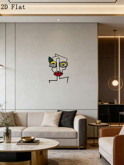 Tác phẩm điêu khắc treo tường bằng sắt hình khuôn mặt trừu tượng 2D theo phong cách Picasso - Trang trí nghệ thuật hiện đại hình học sống động với họa tiết lá cây, thích hợp để treo trong nhà ở phòng khách, phòng ngủ và văn phòng, món quà dành cho người yêu nghệ thuật và người trang trí nhà hiện đại.