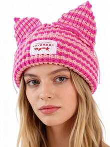 Solid Color Cute Fashion Versatile Ear Beanie, Unisex Knitted Brimless Hat For Spring And Autumn - Pig Hat - View 14