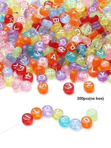 1包 7x4mm 透明彩色圆形字母亚克力散珠，适用于DIY友谊手链、项链、珠宝制作套装，200/500/1000/1400颗 - 彩&白色 - 查看 7