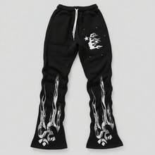 Men's Wide Leg Sweatpants Baggy Flared Sweatpants Y2K Letter Graphic Drawstring Waist Joggers Pants Streetwear - Black - View 1