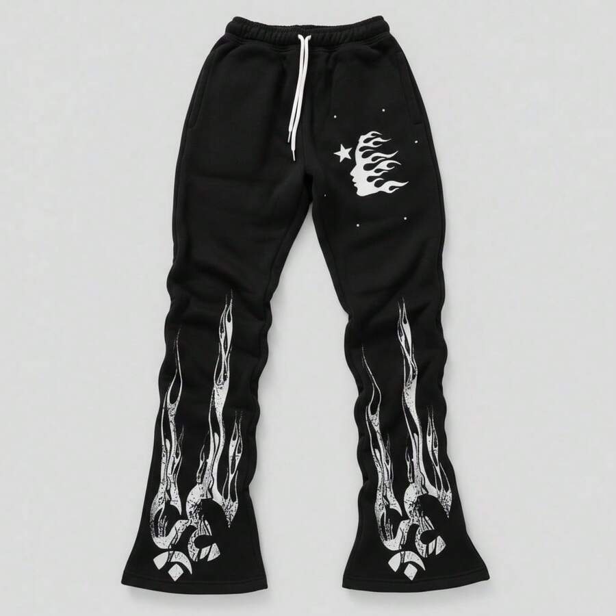 Men's Wide Leg Sweatpants Baggy Flared Sweatpants Y2K Letter Graphic Drawstring Waist Joggers Pants Streetwear - Black - View 1
