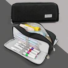 Minimalist High-Quality New Middle School Student Large Capacity Stationery Pencil Case, Ins Japanese Style Stationery Box - 1pc Black - View 12