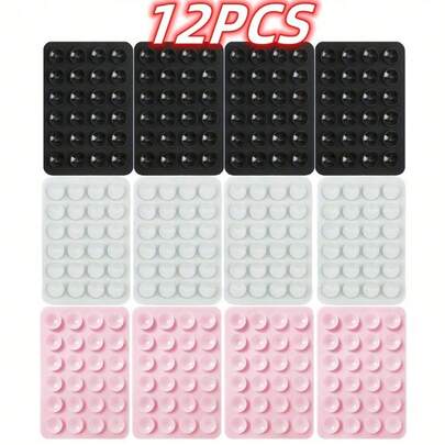 12pcs Silicone Suction Cup Phone Holder, Waterproof Sticky Base Suitable For Most Phones, Universal Finger Grip For Selfie & Video, Black/White/Light Pink