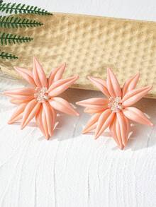 1 Pair Handmade Exaggerated Camellia Flower Earrings, Unique Design, Elegant Sweet Vacation Vibe Earrings - Pink - View 4