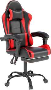Silla de juegos con reposacabezas y soporte lumbar, silla de oficina ergonómica de respaldo alto, silla de escritorio ejecutiva estilo de carreras, silla giratoria ajustable de cuero para oficina en casa (Blanco) - Rojo Negro - Ver 10