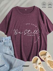 Women's Navy Blue Christian T-Shirt With Psalm 46:10 Bible Verse - Soft Blend Short Sleeve Round Neck Top, Elegant Font Bible Verse Tee For Church, Prayer & Casual Attire - Machine Washable Faith Apparel, Spiritual Gift For All-Season - 赤紅 - 查看 3