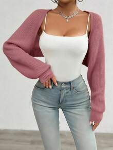 Women's Casual Solid Color Ribbed Knit Cardigan - Red Violet - View 3