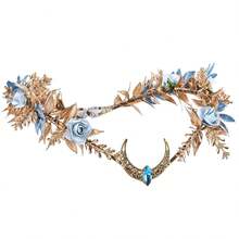 金色花月冠 - 手工仙女花卉头饰 森林精灵头箍 精灵头饰 文艺复兴万圣节派对婚礼舞会角色扮演 - 彩色 - 查看 12