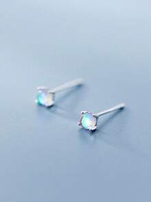 一对创意S925纯银月光石耳钉，简约时尚首饰，送给女性、朋友、学生、生日礼物 - 圓形1 - 查看 3