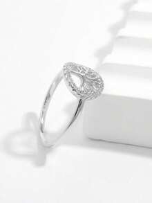 1pc Fashionable Minimalist Romantic Elegant 925 Silver Cubic Zirconia Round Tree Of Life Design Ring, Suitable For Women And Men, Party, Dating, Gift - Silver - View 2