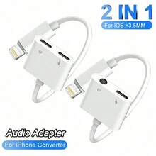 1个3.5mm耳机插孔适配器，兼容耳机适配器，辅助音频充电适配器，转接器线缆分线器适配器，兼容 14/Pro Max/13/Plus/12/11/XS/8/XS 7/6系列 - 彩色 - 查看 1