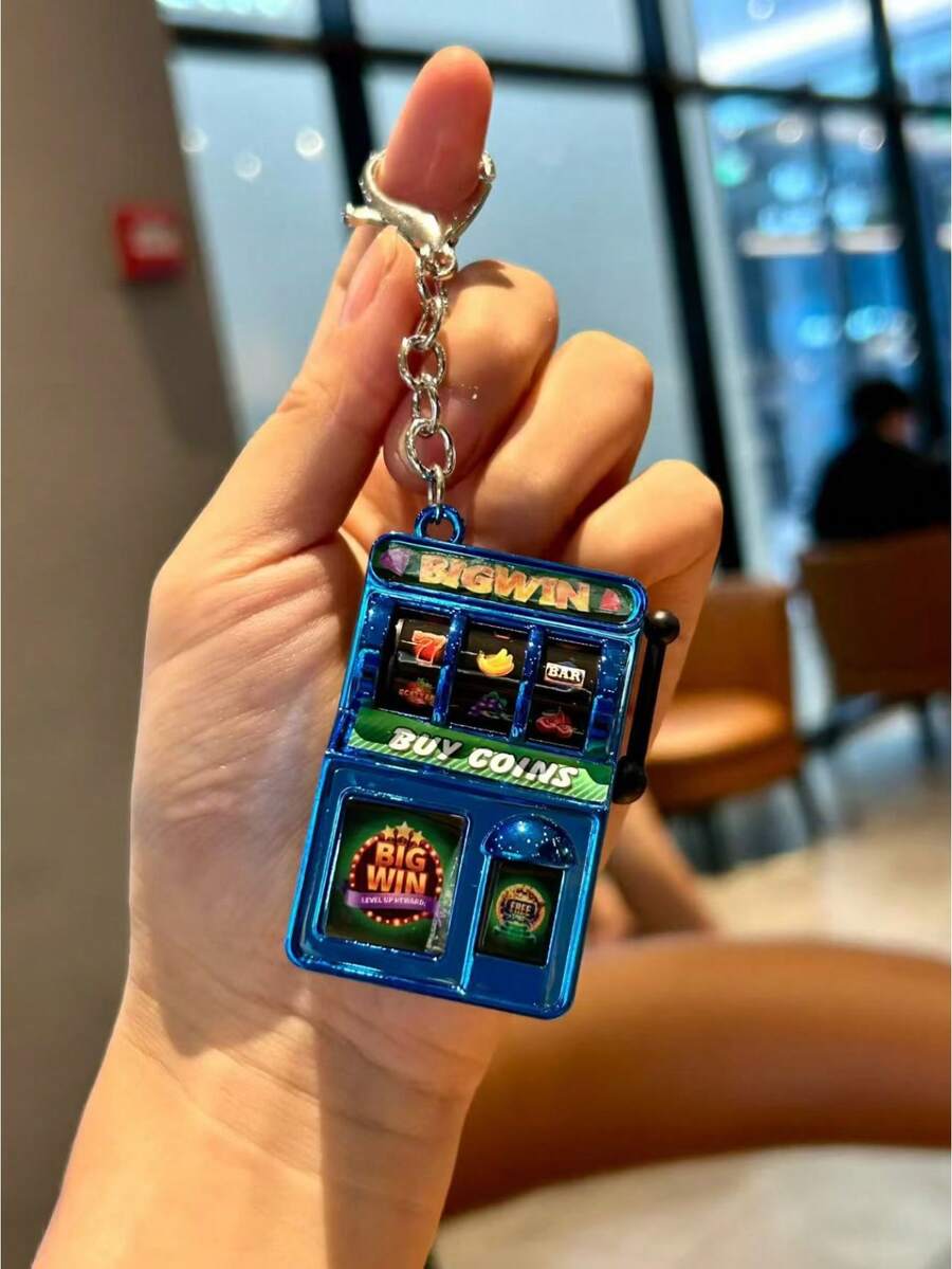 卡通电镀奖品机创意迷你水果机钥匙扣，儿童减压游戏机钥匙扣吊坠 - 彩色 - 查看 1