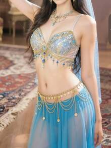 1pc Retro And Fashionable Arab-Style Multi-Layer Gold Coin Summer Navel Tassel Sexy Street Style Waist Chain Is Suitable For Wearing At Beach Vacation Parties And Belly Dance Gatherings - Multicolor - View 1