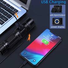 KENSUN 可充电金属LED手电筒，远射程，战术灯，可调焦，露营灯，防水，应急照明 - 黑色 - 查看 6