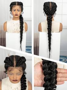 A ANYTIME Synthetic Fishtail Braided Wigs Lace Front Wig Cornrow Braiding Wigs With Baby Hair For Braids Wig, Halloween - Black - View 9