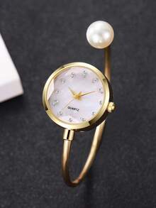 1pc Elegant Rhinestone Bracelet Watch, Women's Petite Minimalist Square Dial Quartz Wristwatch, Versatile - Gold - View 3