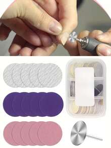 1set/61PC Nail Buffing Discs With Metal Nail Drill Bits. This Foot File Includes #80, #180, And #240 Replacement Discs For Smoothing Feet, Removing Dead Skin, And Filing Calluses. - Multicolor - View 1