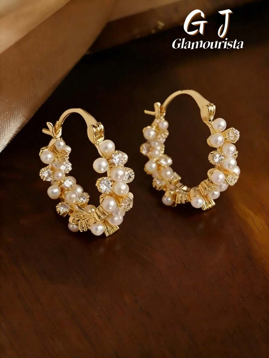 1 par de pendientes geométricos de lujo, moda, elegantes y versátiles con rhinestones, adecuados para uso diario y festivales de mujeres - geometría - Ver 1