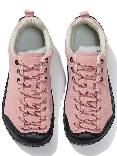 Zapatos deportivos para mujer para exteriores, con caja de dedos ancha, de corte bajo con cordones, antideslizantes, con parte superior de PU transpirable y cómoda para senderismo al aire libre, zapatos casuales, zapatillas planas para mujer para todas las estaciones