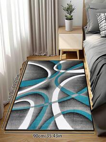 1pc Geometric Textured Pattern Rug, Black White Gray Printed Polyester Rectangular Easy Care Washable Area Carpet, Suitable For Living Room, Hallway, Bedside, Sitting Room, Bedroom, Office, Kitchen, Farmhouse Home Decor - Multicolor - View 2
