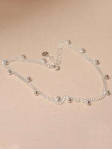 1 pieza Tobillera de plata de ley S925 con diseño personalizado minimalista de cuentas redondas, cadena para el pie elegante, exquisita y versátil de lujo para mujer, un regalo refrescante y brillante - cuentas redondas - Ver 3