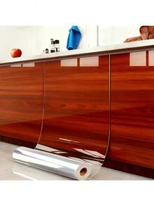 Large Roll Transparent Protective Film, Static Cling Removable, Suitable For Cabinet And Wall Covering | Washable Wallpaper, Ideal Choice For Countertops/Wooden Surfaces, Desks, Seamless Covering Materials, Cabinet Protection, Countertop Covering, Modern Decor, Cleanable Surface, Durable Vinyl, One-Time Application Thin Film, Home Decorators, Office Wall Decor - Transparent - View 3