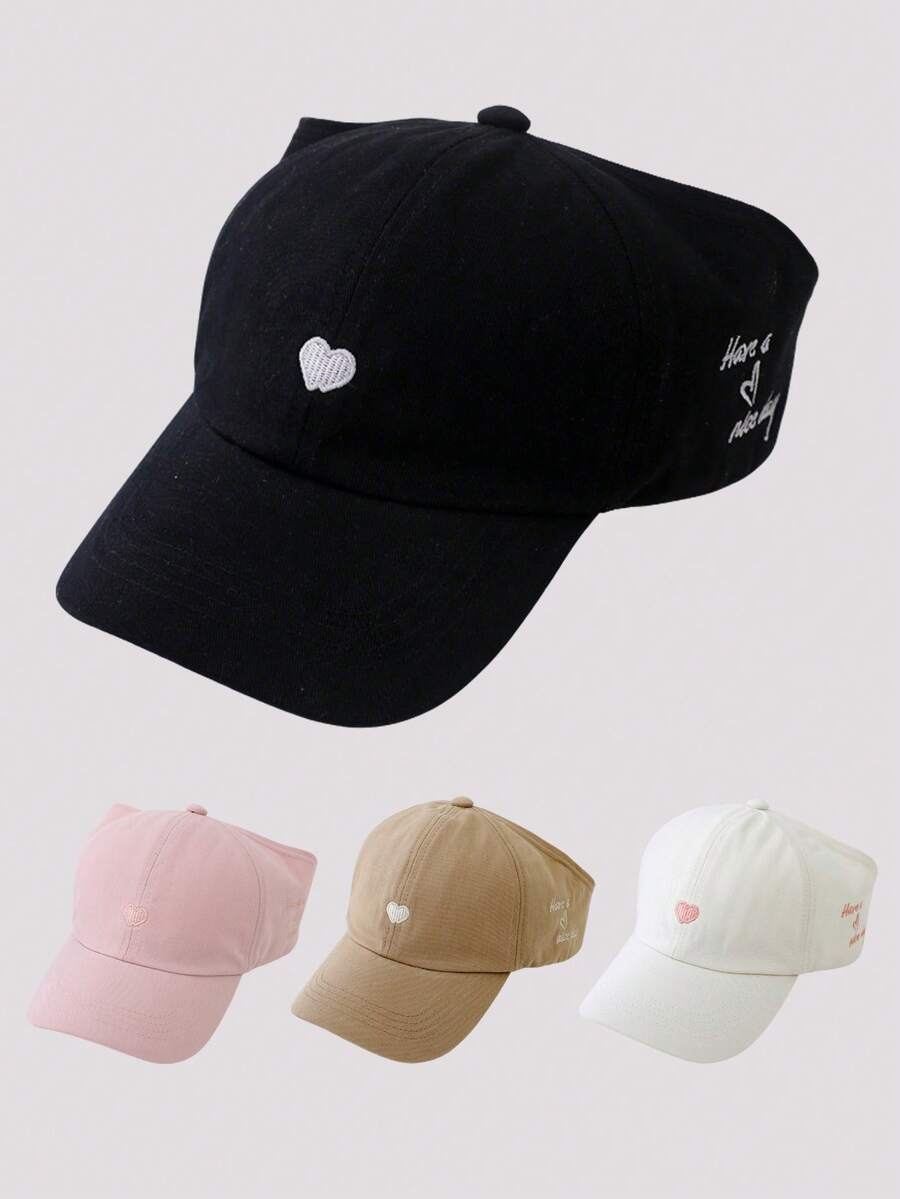 1顶女士夏季遮阳帽，马尾辫棒球帽，无檐遮阳帽，心形刺绣防晒帽 - 多色 - 查看 1