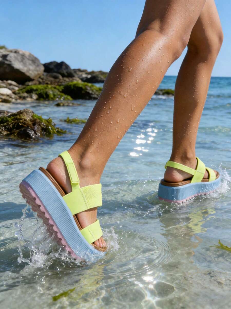 New Platform Water Sandals For Women Chunky Wedge Lug Sole Open Toe Shoes Summer Walking Beach Vacation Waterproof Sandals - Xanh lá cây Xanh lam - Xem 1