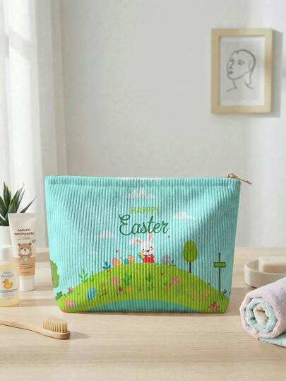 1pc Easter Pattern Printed Toiletry Bag, Travel Pouch For Beach, Swimming Pool, Swimwear, Travel Storage Bag, Cosmetic Bag, Makeup Bag, Vacation Organizer, Large Capacity Toiletry Bag For Lipstick, Brush, Skincare, Phone, Coins, Small Items, Multipurpose Use For Home, Gift, Vacation And Holiday, Suitable For Teenagers, School Makeup Bag, Back To School Supplies, Cosmetics And Toiletries Storage, School Supplies, Storage Bag, Room Essentials