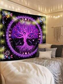 1pc Bohemian Style Tree Of Life Printed Tapestry, Modern Polyester Square Decorative Wall Hanging Suitable For Living Room And Bedroom - Multicolor - View 6