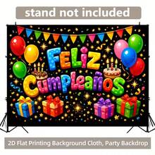 1pc 2D Flat Colorful Balloon & Text Spanish Birthday Banner, Made Of Polyester Fabric. Suitable For Living Room, Bedroom, Office, Birthday, Anniversary, Home Decor, Outdoor & Indoor Party, Photography Backdrop, Birthday Party Supplies And Holiday Gift - A - View 9