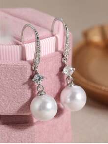 1 Pair Elegant Minimalist Pendant Earrings, Sparkling Delicate Accessories Suitable For All Occasions, Perfect Holiday Gift - White - View 7