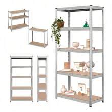 Estante Ajustable de 5 Niveles Metal-MDF 180x40x90 cm - Organizador Resistente en Color Gris para Casa y Oficina - Blanco y Negro - Ver 2