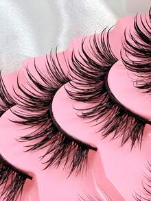 5 Pairs Wet Manga Lashes Fluffy 6D Thick Pointed False Eyelashes Handmade Curly Spiky Long Faux Mink Eyelashes Japanese Anime Cosplay Strip Lash Extension Gift For Women And Girl - Black - View 4