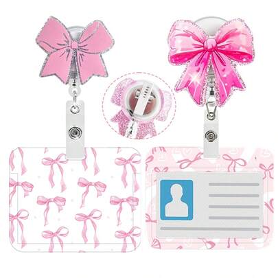 1 Set (Badge Clip + Card Holder) Cute Pink Bow Nurse ID Badge Clip, Fashionable 360-Degree Rotating Retractable Badge Reel, Teacher/Office Worker ID Card Holder, Nursing Badge Accessory, Suitable For Teachers, Healthcare Workers, Office Workers, Youth, Nurses, Doctors, Office Supplies & Gifts