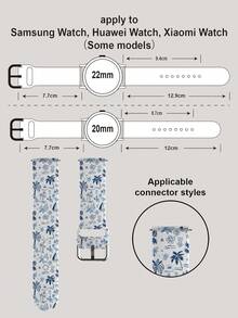 1条海军蓝椰树帆船图案柔软弹力透气舒适替换表带，适用于三星、荣耀智能手表，尺寸可选38mm、40mm、41mm、42mm、46mm、45mm、44mm、49mm，沙滩度假礼物，花卉图案日常休闲硅胶表带，兼容苹果手表Ultra SE/11/10/9/8/7/6/5/4/3/2/1 - 彩色 - 查看 13