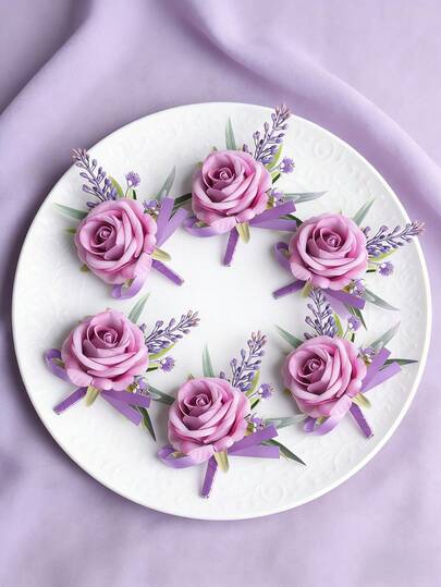 1 st/6 st premium lila ros med lila vetekorsage, romantisk blomsterdekoration lämplig för brud, brudgum, brudtärnor, marskalkar, bröllop, formella evenemang, examen, fester