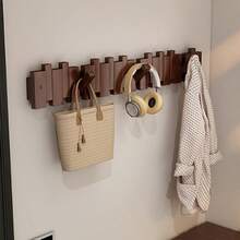 1pc Wooden Wall Mounted Coat Hook, Modern Piano Hanger For Jackets, Keys, Towels, Space-Saving Entryway Hook (With Or Without Hole) - Multicolor - View 6