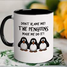 11盎司可重复使用白色陶瓷咖啡杯，印有企鹅图案，双面印花，可机洗，无需用电，适合作为礼物送给任何人。 - 白色 - 查看 8