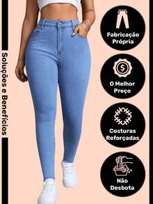 Women's Skinny Jeans, Fitted Style, High Waist, Butt-Lifting, Slim Fit, Casual And Sophisticated Look, Medium Blue - Rửa trung bình - Xem 2