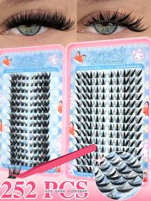 252PCS Cluster False Eyelash, Cat Eye Lashes, Fox Style, Rabbit Style, D-Curl, Thick & Fluffy, Suitable For Beginners To DIY At Home, Daily Wear, Parties, Weddings,Lash Clusters, Lash Clusters, Single Lashes, False Eyelashes - D - View 1