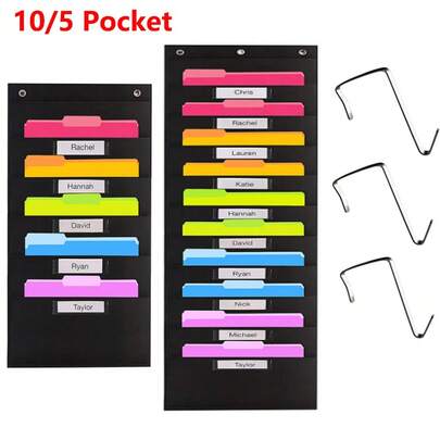 1pc 10/5 Pocket Chart Organizer Durable Oxford Fabric Hanging File Storage Bag Wall Document Organizer For Classroom And Office, Storage Pouch For File Folders Document Holder And Desk Organizer