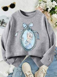 Disney-Disney Frozen Elsa Children's Round Neck Hoodie With Gemstone Frame Print Design Creates A Dreamy And Playful Outfit - 灰色 - 查看 4