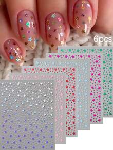 FULL BEAUTY 全息迷你星星美甲贴纸 Y2K 美甲混合尺寸镜面五角星朋克美甲 IN 春夏滑贴美甲适合女性和女孩 DIY 美甲用品 - 彩色 - 查看 16